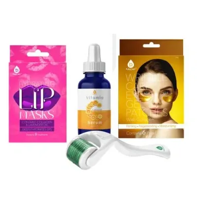 Pursonic Vitamin C Serum, Eye Gel Patches, Hydrating Lip Masks, And Micro Needle Derma Roller In Multicolor