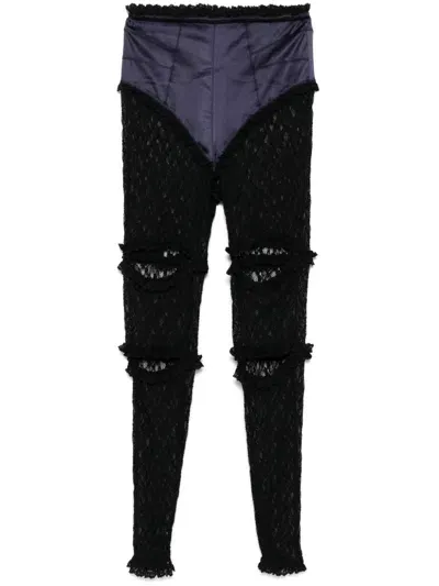 Pushbutton Laced Skinny Trousers In Black