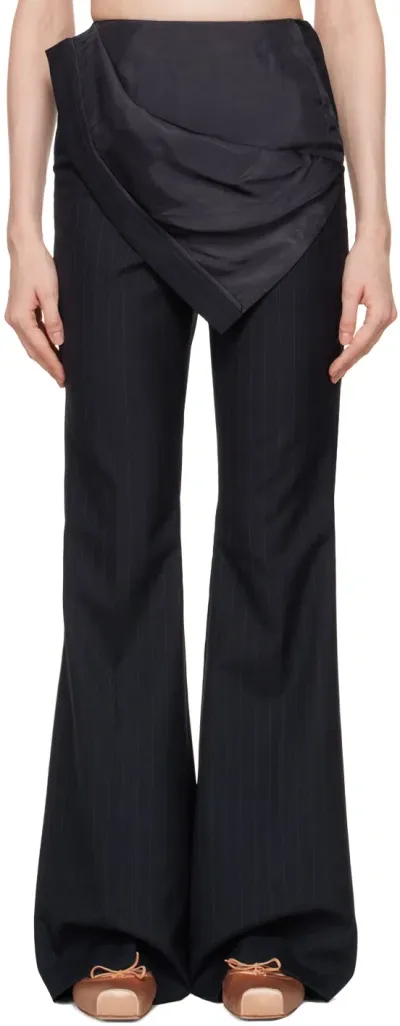 Pushbutton Navy Waist Flipped Trousers