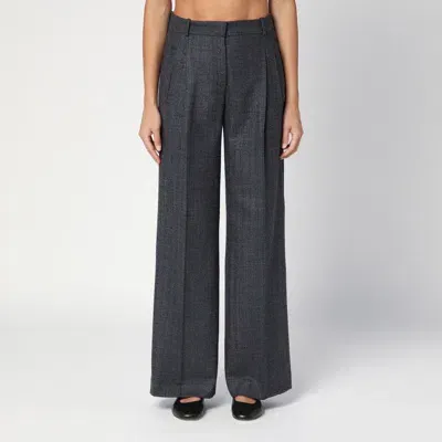 Quelledue Grey Wool Wide Trousers In Black