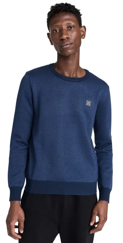 Quiet Golf Crest Herringbone Sweater Navy