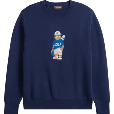 Quiet Golf Owl Cotton Graphic Sweater In Navy