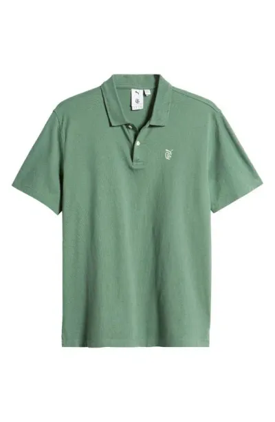 Quiet Golf X Puma Post Round Cotton Golf Polo In Deep Forest