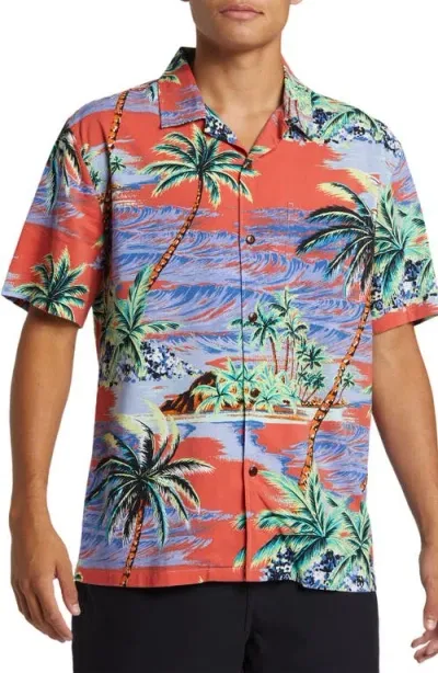 Quiksilver Dna Island Print Camp Shirt In Spiced Coral Dna Island Ss