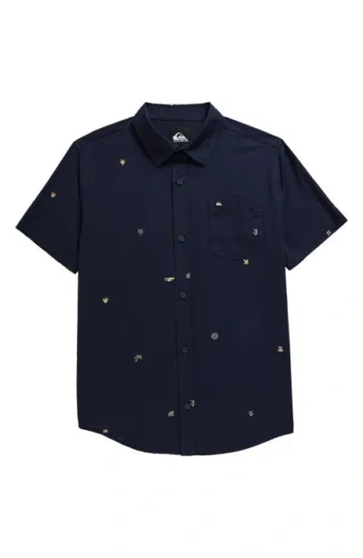 Quiksilver Kids' Apero Short Sleeve Cotton Button-up Shirt In Dark Navy