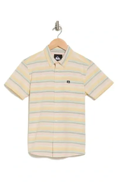 Quiksilver Kids' Stripe Short Sleeve Button-down Oxford Shirt In Ochre Oxford Stripe