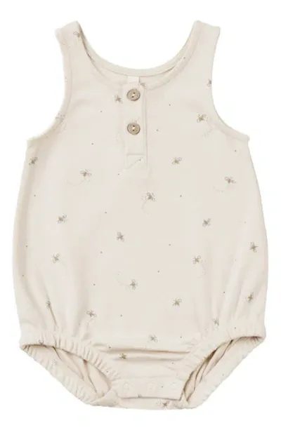 Quincy Mae Babies' Bee Print Organic Cotton Henley Romper In Natural-bees