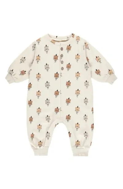 Quincy Mae Babies'  Cat Stretch Organic Cotton Fleece Romper In Natural