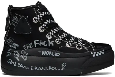 R13 Black Double Grommet Kurt High Top Sneakers In Blk W/ Graffiti