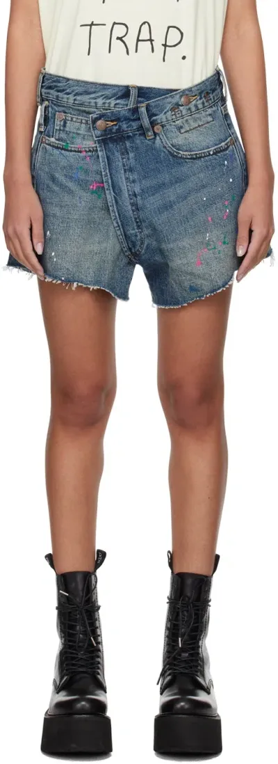 R13 Blue Crossover Denim Shorts In Bexley W/ Multi