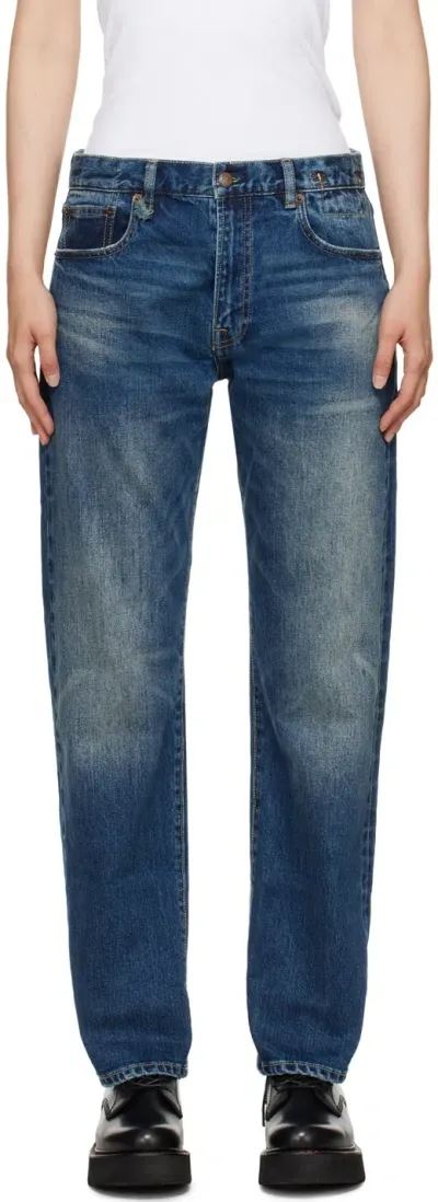 R13 Blue Cuffed Romeo Jeans In Caslon Selvedge Blue