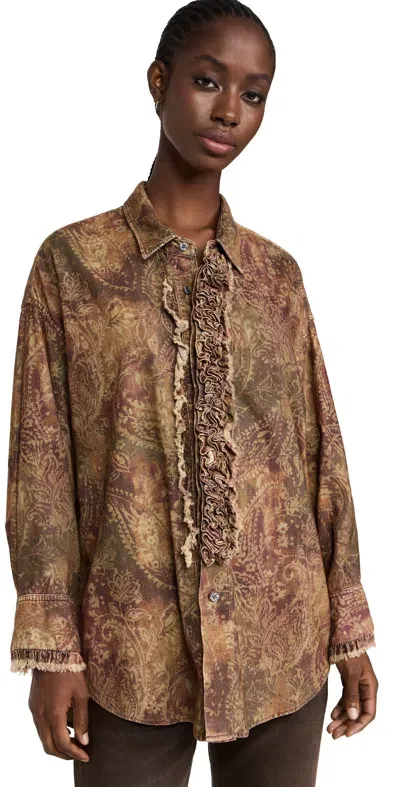 R13 Drop Neck Tuxedo Shirt Paisley Print