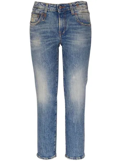 R13 Faded Cropped Jeans In Blue