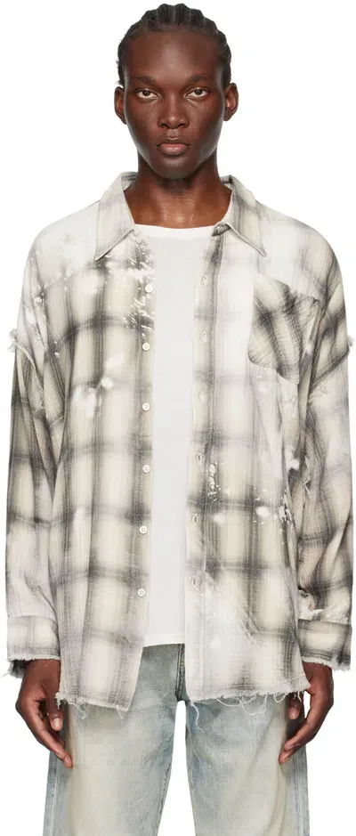 R13 Gray Shredded Seam Drop Neck Shirt In Bleached Grey Plaid