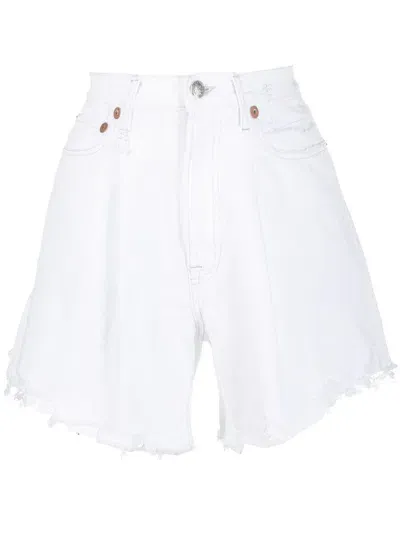 R13 High-rise Raw-cut Shorts In White