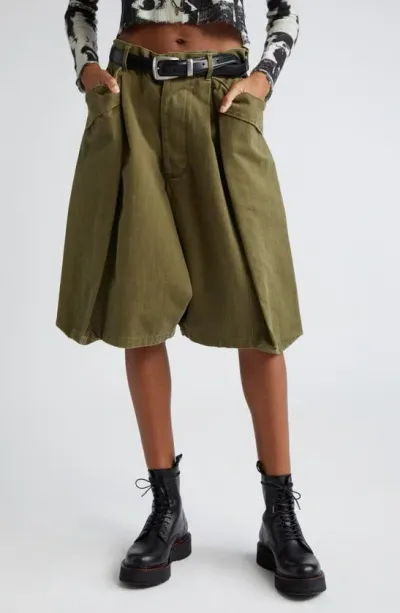 R13 Jesse Balloon Leg Utility Shorts In Olive Herringbone