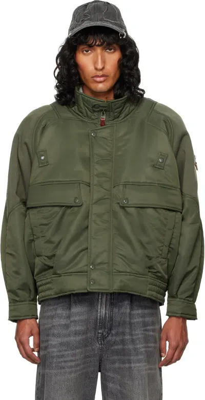 R13 Khaki Ribbed Flight Bomber Jacket In R436a Olive