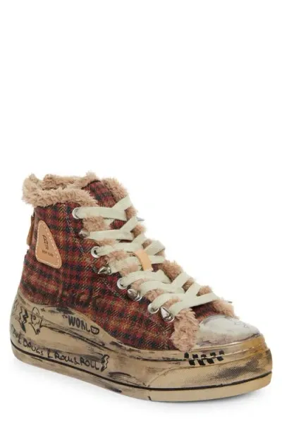 R13 Kurt Platform High Top Sneaker In Red Plaid