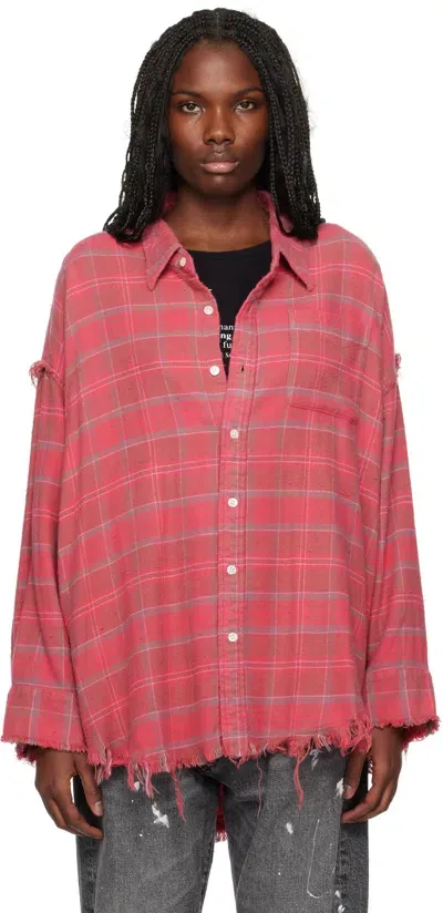 R13 Pink Shredded Seam Drop Neck Shirt In Raspberry Plaid