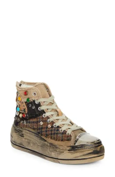 R13 Platform High Top Sneaker In Plaid Patchwork