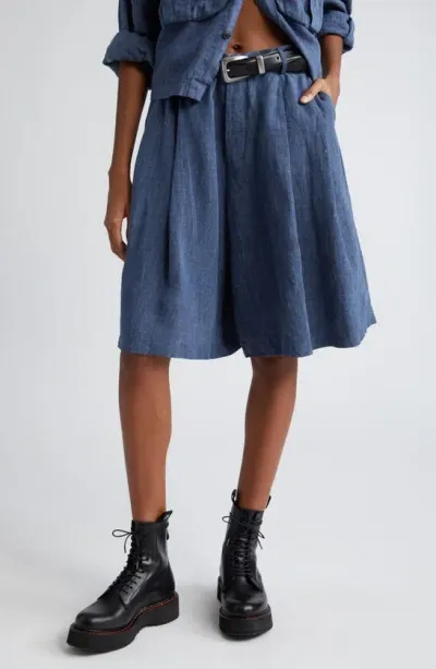 R13 Pleated Linen Culottes In Indigo Blue