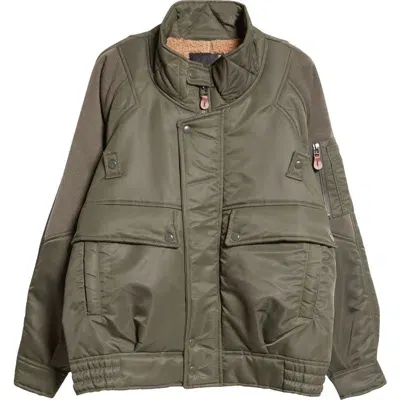 R13 Ribbed Flight Bomber Jacket In Olive