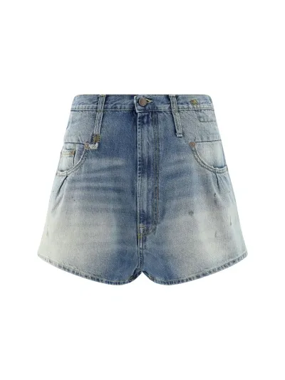 R13 Stained Denim Shorts In Turner Blue