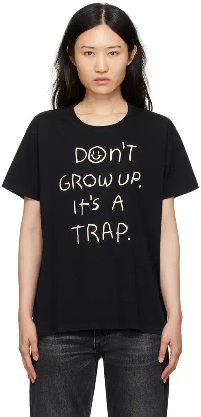 R13 Ssense Exclusive Black 'don't Grow Up' T-shirt In Black W/ Wht