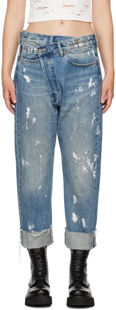 R13 Ssense Exclusive Blue Crossover Jeans In Dark Wash