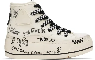 R13 Ssense Exclusive Off-white Double Grommet Kurt Sneakers In Ecru