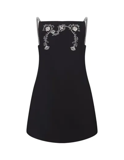 Rabanne Floral-embroidery Wool-blend Dress In Black