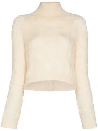 Rabanne Cable-knit Mock Neck Jumper In Nude