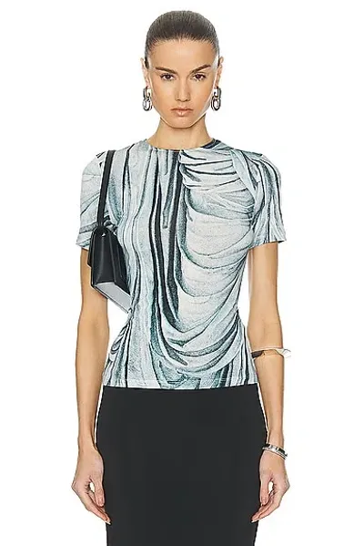 Rabanne Drape Printed T-shirt In Drappe Bleu