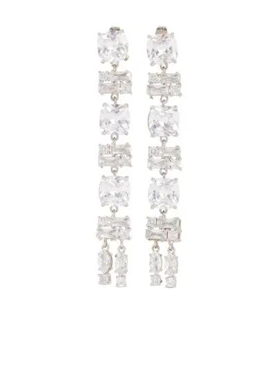 Rabanne Long Strass Earrings In M064 - Silver Crystal