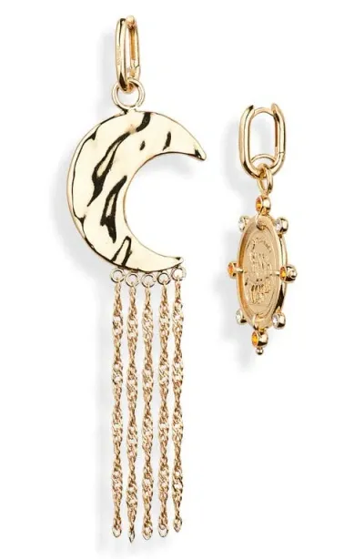 Rabanne Sun & Moon Mismatched Drop Earrings In Gold