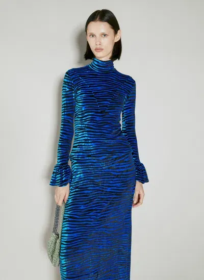 Rabanne Velvet Zebra Print Top In Blue