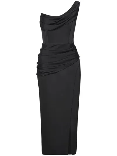 Rachel Gilbert Duke Draped-detailed Midi Dress In Black