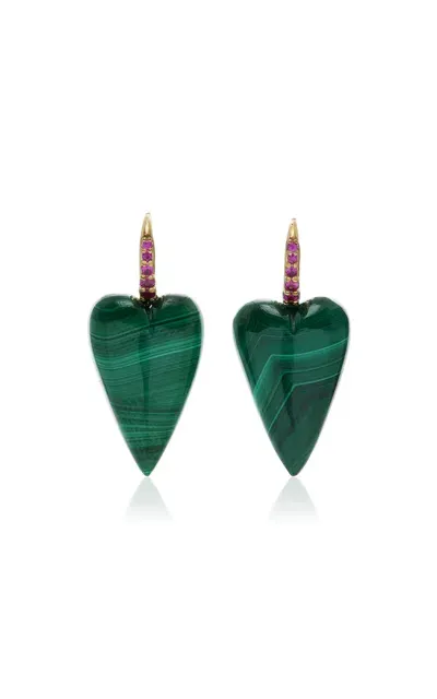 Rachel Quinn 14k Yellow Gold Sapphire And Malachite Earrings In Green