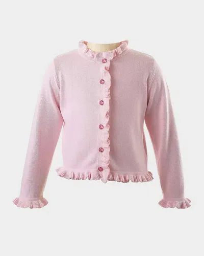 Rachel Riley Kids' Girl's Button Front Frill Cardigan In Pink