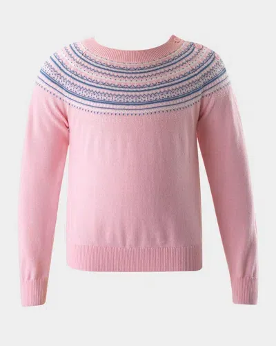 Rachel Riley Kids' Girl's Sweater W/ Fairisle Intarsia In Pink