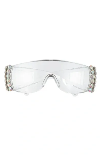 Rad + Refined Crystal Embellished Shield Safety Glasses In Silver/clear