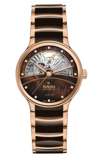 Rado Centrix Open Heart Bracelet Watch, 35mm In Brown