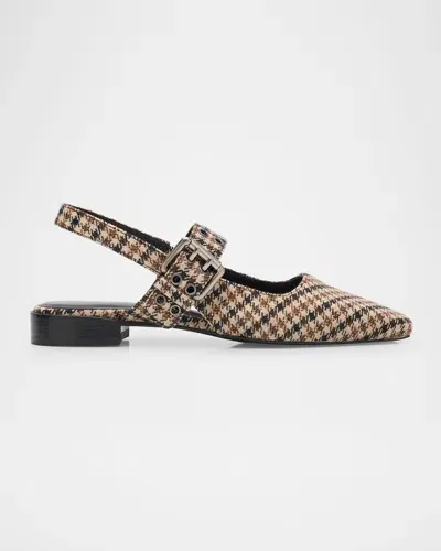 Rag & Bone Astra Houndstooth Buckle Slingback Ballerina Flats In Tan Multi