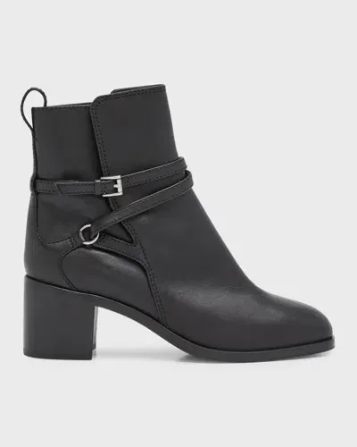 Rag & Bone Hazel Leather Buckle Ankle Booties In Blk