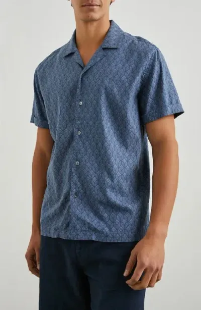 Rails Atlas Geo Print Linen-blend Camp Shirt In Deco Wave Navy