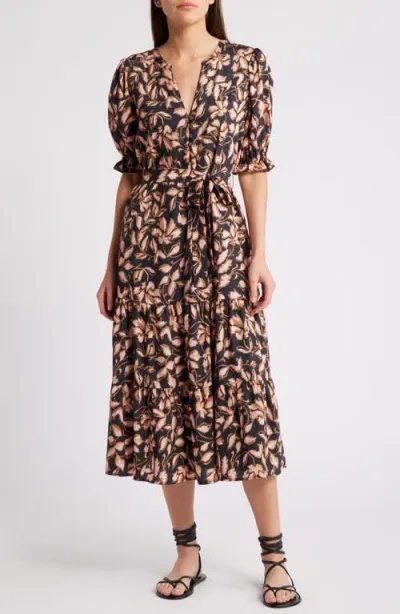 Rails Eliana Tie Belt Button Front Midi Dress In Brown