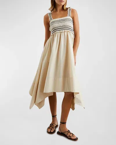 Rails Kirsten Smocked Handkerchief Midi Dress In Beige