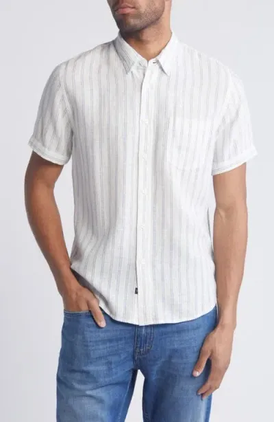 Rails Regular Fit Carson Linen Blend Short Sleeve Button-up Shirt In Atwater Stripe Ivory