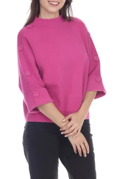 Rain And Rose Button Detail Sweater In Fuchsia