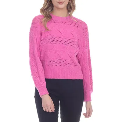 Rain And Rose Eyelet Sweater In Fuchsia